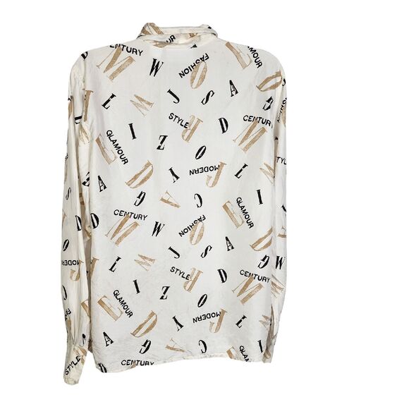 Liz Claiborne Womens Top Medium White Silk Button Long Sleeve Pocket Vintage 90s - Picture 2 of 14